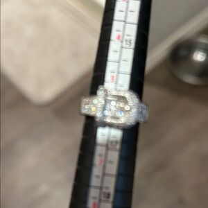 Silver-Tone Crystal Pave Buckle Ring - Clear